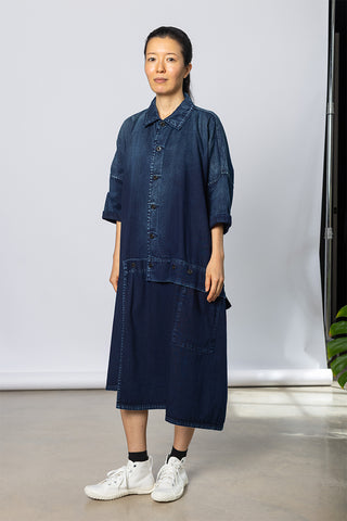 O Asymmetrical Short Sleeve Dress - Indigo