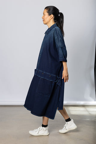 O Asymmetrical Short Sleeve Dress - Indigo