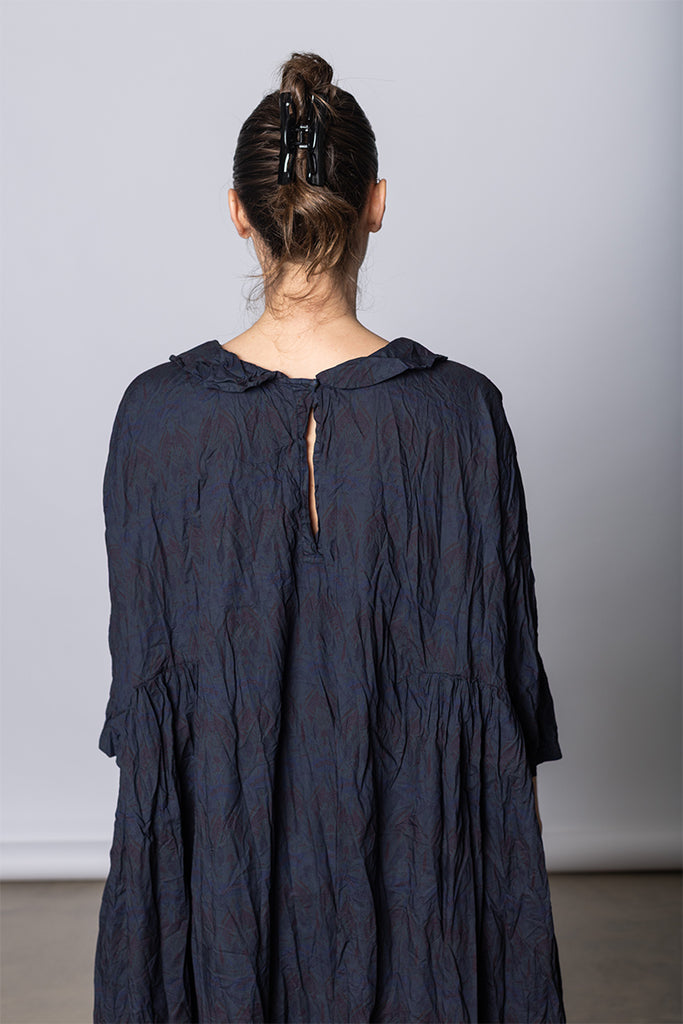 Daniela Gregis - Abito Dress Curcuma Lungo Collo Polo Lavato - Indigo Floral - Poepke, Sydney Australia