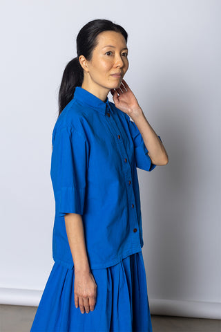 Cotton Linen Poplin Shirt - Enamel Blue