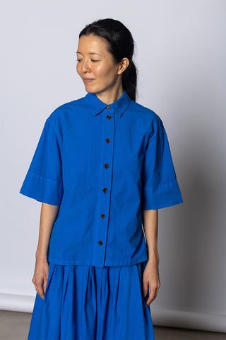 Cotton Linen Poplin Shirt - Enamel Blue
