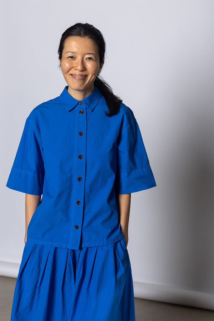 Cotton Linen Poplin Shirt - Enamel Blue