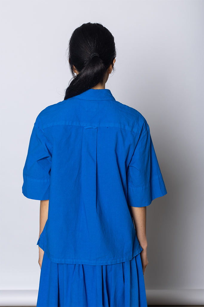 Cotton Linen Poplin Shirt - Enamel Blue
