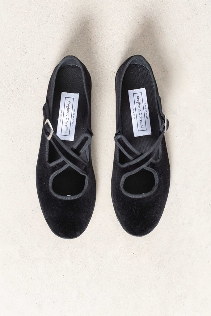 Velvet Nexus Cross Over Slippers - Black
