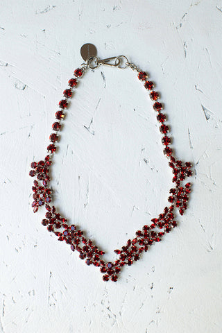 V-Line Floral Necklace - Blood Red