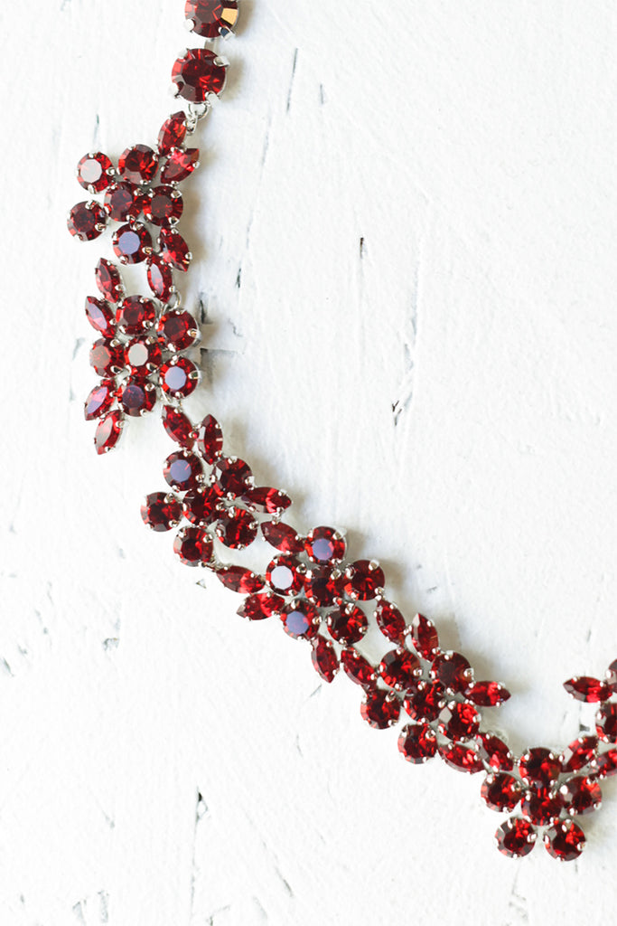 V-Line Floral Necklace - Blood Red