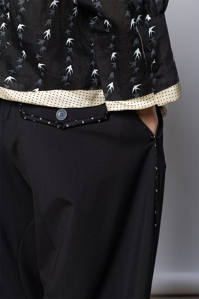 Piping Trimmed Pants - Black