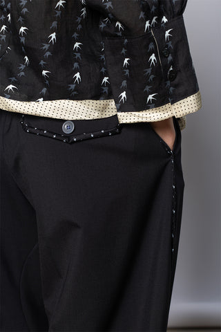 Piping Trimmed Pants - Black
