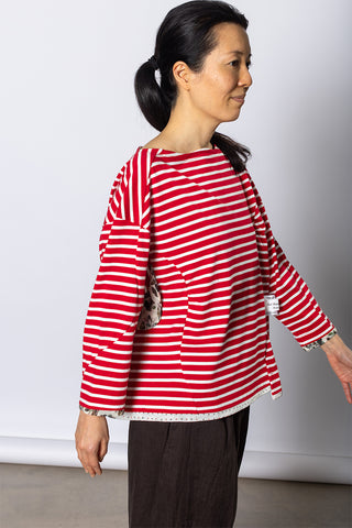 Striped Boatneck T-Shirt - Red/White