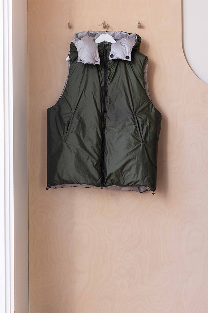 Sofie D'Hoore Reversible Puffa Vest - Khaki/Silver