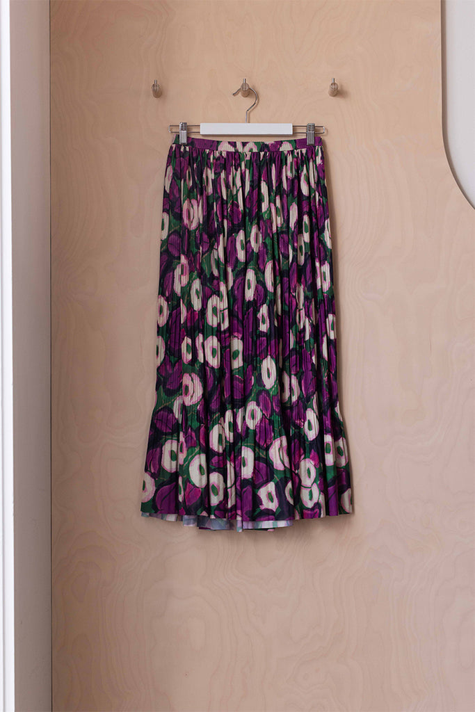 Dries Van Noten Floral Pleated Skirt - Green/Fuchsia