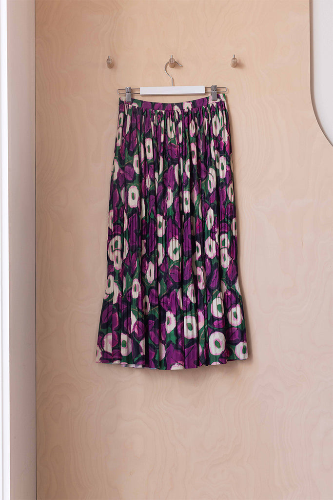 Dries Van Noten Floral Pleated Skirt - Green/Fuchsia