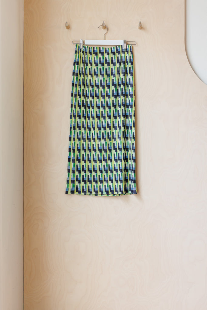 Pleats Please Printed Straight Skirt - Lime/Multi