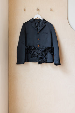 Comme Des Garçons Satin Ruched Hem Jacket - Black