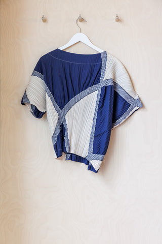 Issey Miyake Block Pleats Top - Navy/Cream