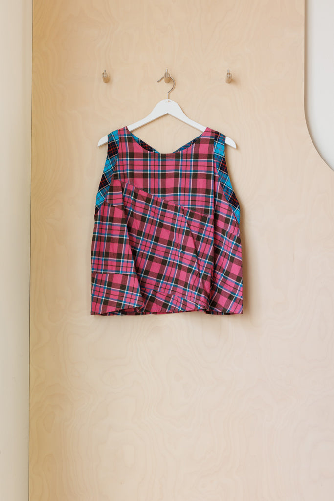 Nom D Flannel Twist Shell Top - Pink/Blue