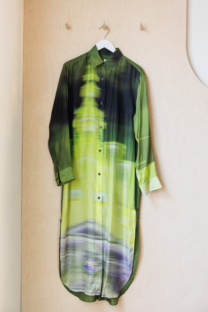 Dries Van Noten Printed Silk Shirt Dress - Green