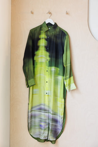 Dries Van Noten Printed Silk Shirt Dress - Green
