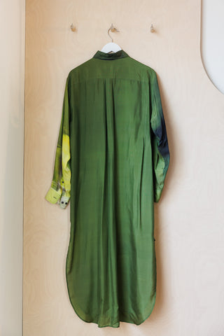 Dries Van Noten Printed Silk Shirt Dress - Green
