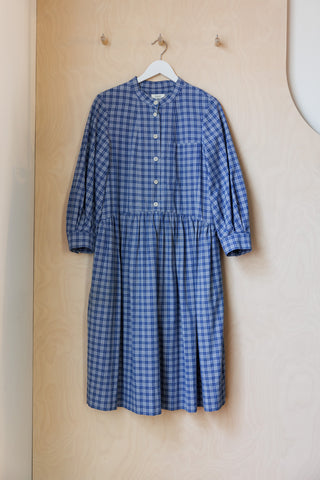 Toast Seed Check Shirt Dress - Blue