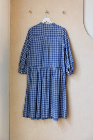 Toast Seed Check Shirt Dress - Blue