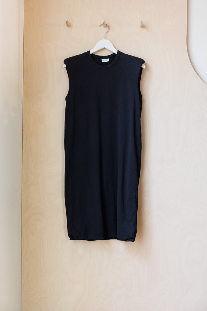 Archives Dries Van Noten Padded-Shoulder Sleeveless Shirt Dress - Black