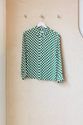 Dries Van Noten Checkerboard Long Sleeve Shirt - Green