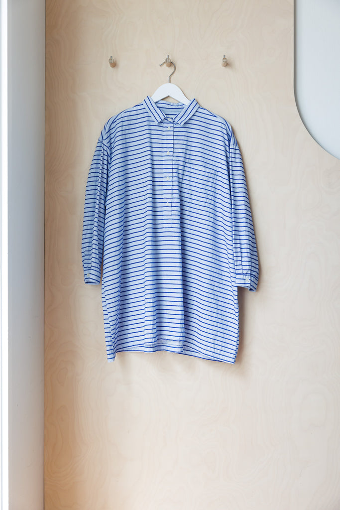 Henrik Vibskov Stripe Half Button Shirt - Blue