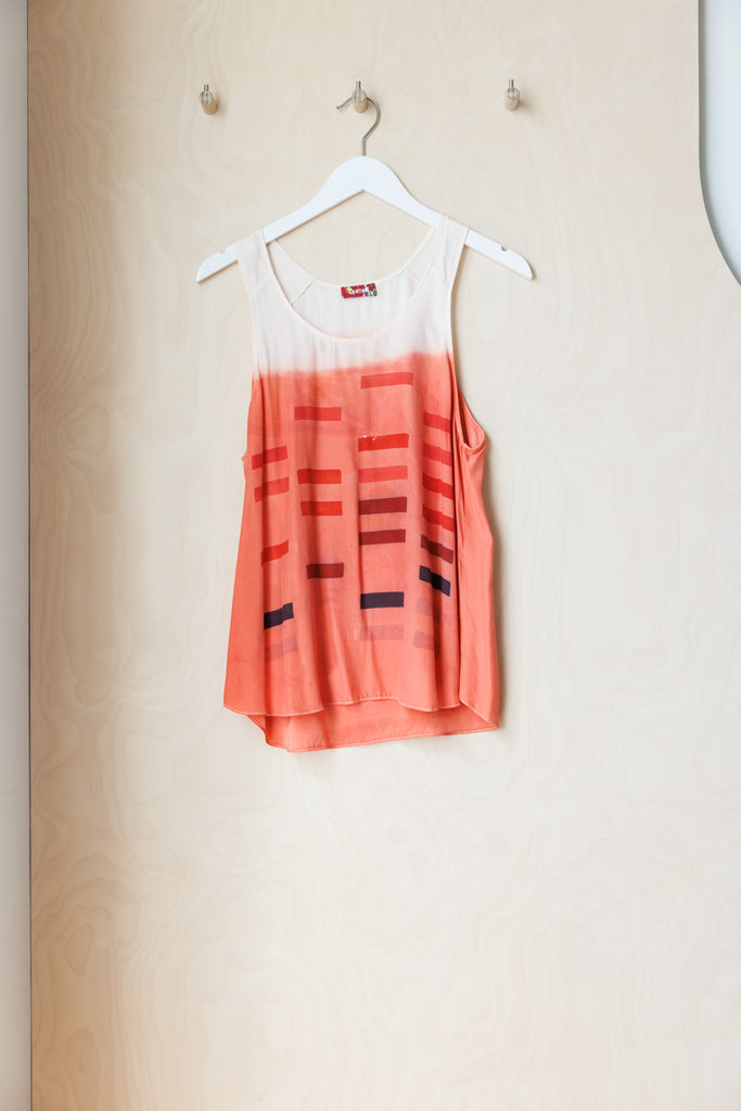 Tartan Printed Garment Dyed Silk Tank - Peach