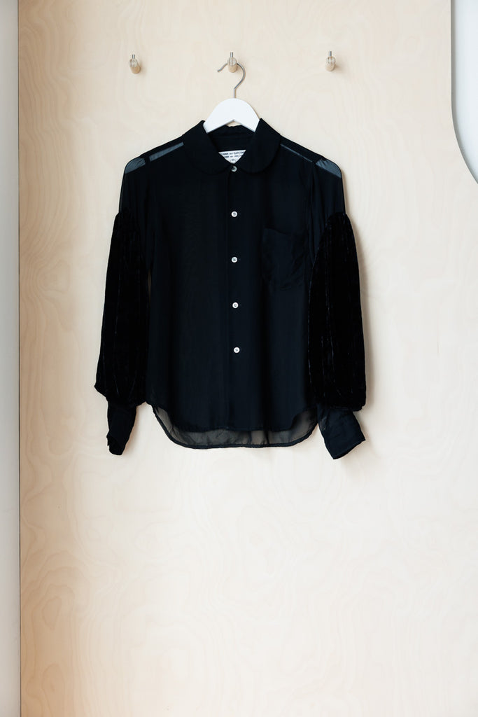 Comme Des Garçons Sheer Velvet Sleeve Blouse - Black