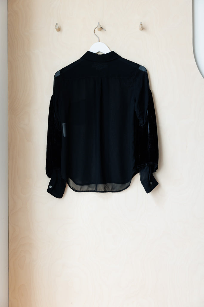 Comme Des Garçons Sheer Velvet Sleeve Blouse - Black