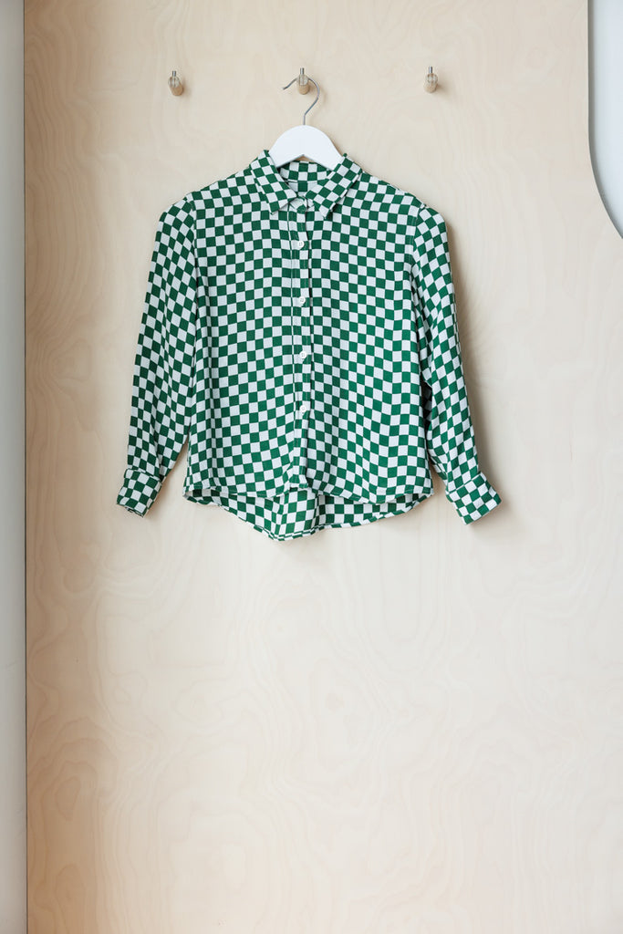 Dries Van Noten Checkerboard Long Sleeve Shirt - Green