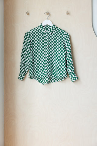 Dries Van Noten Checkerboard Long Sleeve Shirt - Green