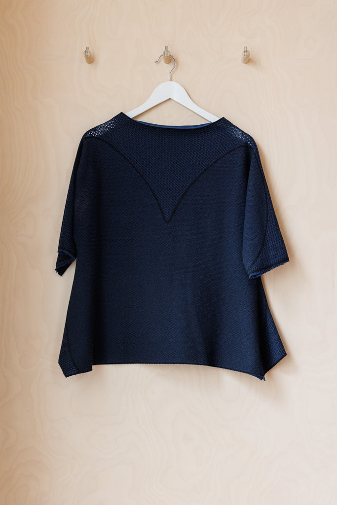 Issey Miyake Knit Boat Neck Top - Navy