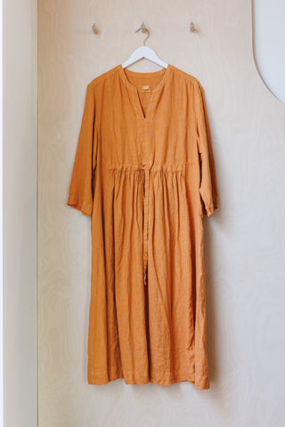 Toast Gathered Garment Dyed Linen Dress - Apricot