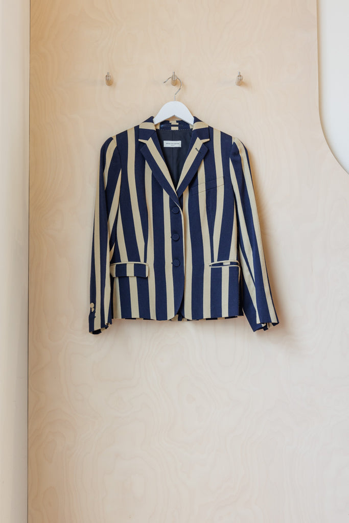Dries Van Noten Stripe Blazer - Navy/Tan