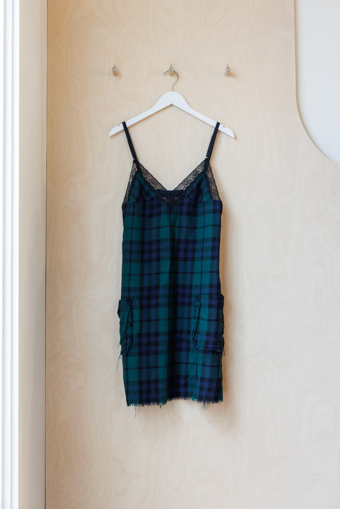 Comme Des Garçons Wool Tartan Slip Dress - Green/Navy