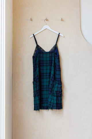 Comme Des Garçons Wool Tartan Slip Dress - Green/Navy