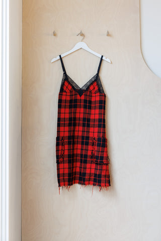 Comme Des Garçons Wool Tartan Slip Dress - Red
