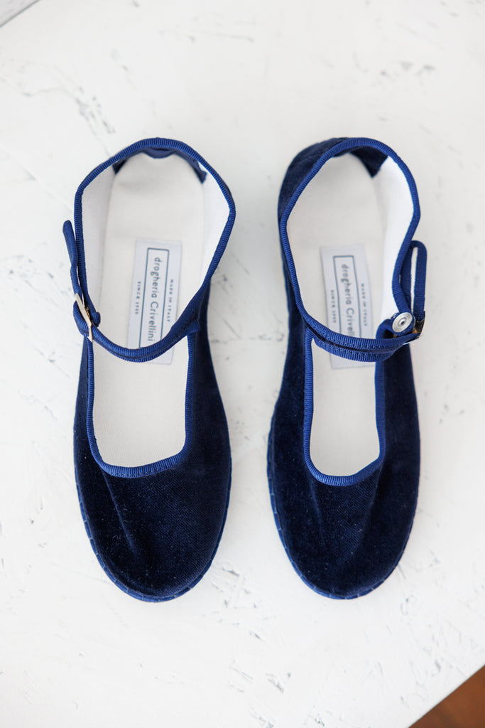 Velvet Mary Jane Slippers - Navy