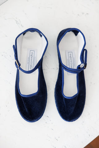 Velvet Mary Jane Slippers - Navy