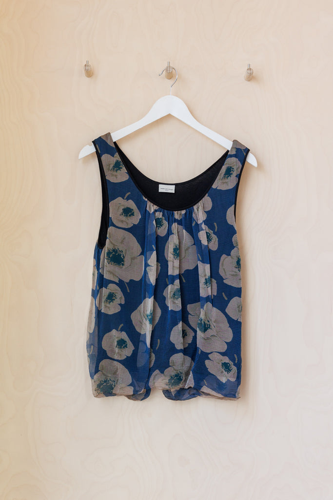 Dries Van Noten Silk Overlay Singlet - Black/Blue