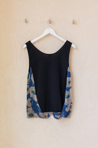 Dries Van Noten Silk Overlay Singlet - Black/Blue