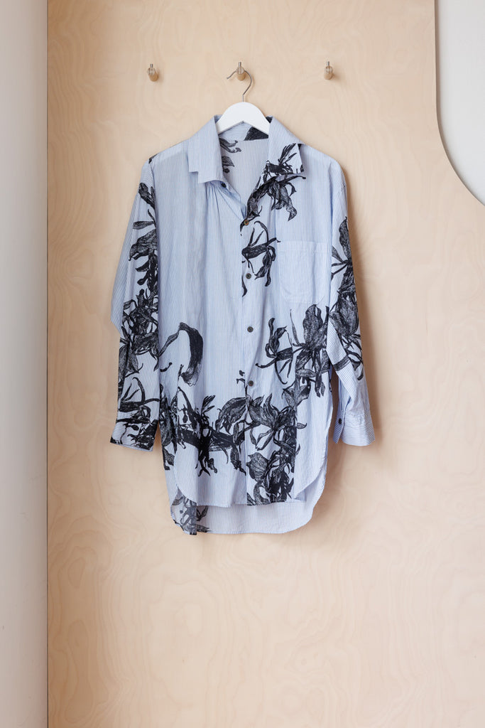 Y's by Yohji Yamamoto Floral Print Shirt - Blue/Black