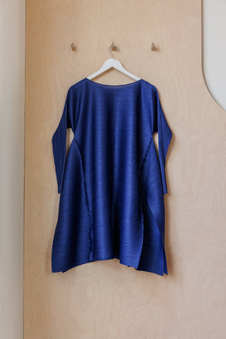 Pleats Please Long Sleeve Wide Dress - Blue