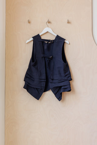 Comme Des Garçons Pleats & Buckled Top - Navy