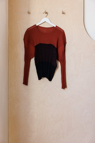 Issey Miyake Colour Block Top - Black/Brown
