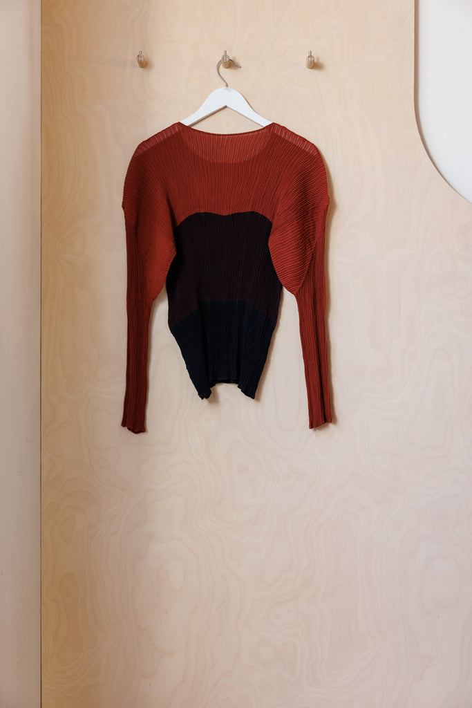 Issey Miyake Colour Block Top - Black/Brown