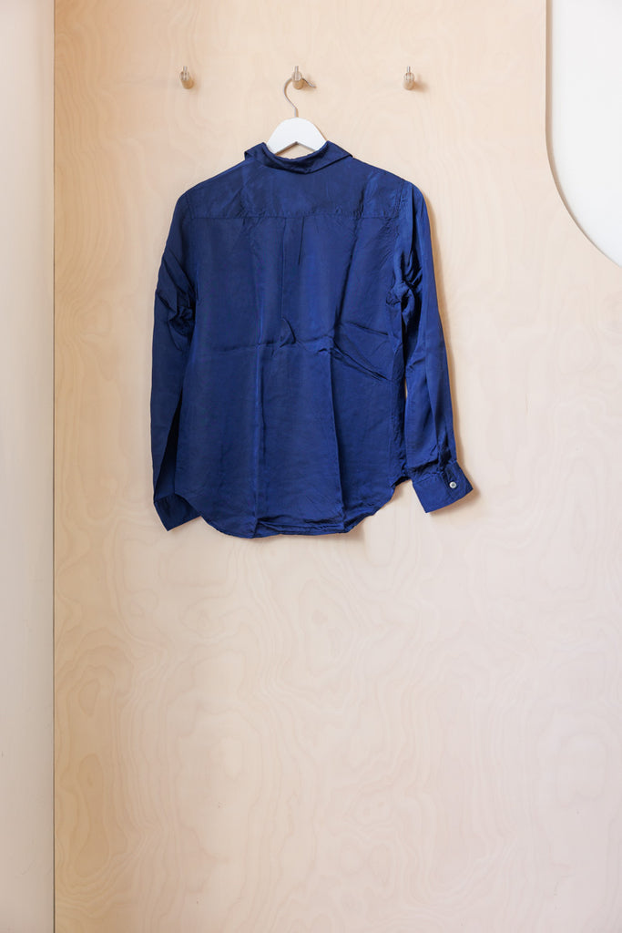 Comme Des Garçons Satin Floral Motif Blouse - Navy