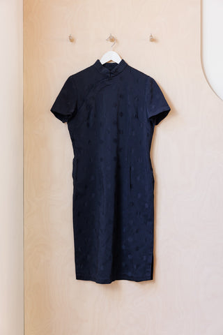 Comme Des Garçons Dot Mandarin Collar Dress - Navy